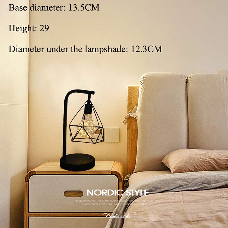 Creative Retro Iron Art Table Lamp Simple Hollow Diamond Reading Lamp Night Light Bedroom Desk