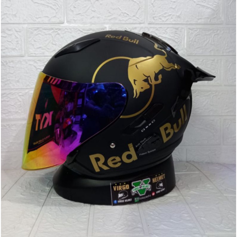 KYT HELM GALAXY FLAT R SOLID BLACK MATT PAKET GANTENG REDBULL SNI DOT (ongkir termurah 2kg)-2