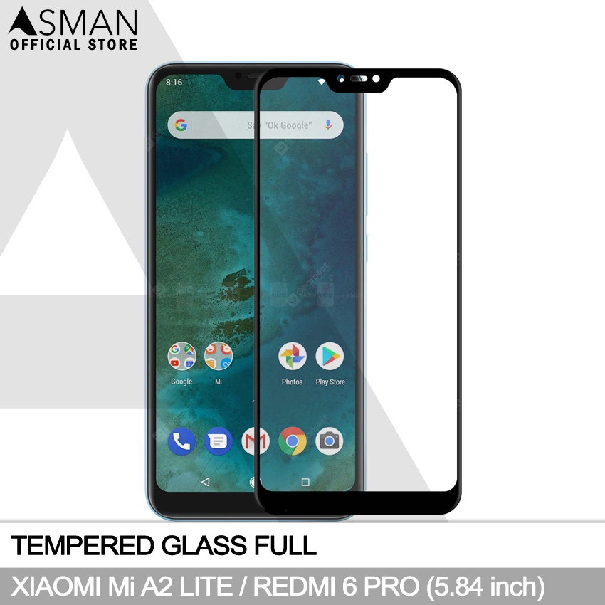 Tempered Glass Full Xiaomi Redmi 6 Pro / Mi A2 lite (5.84&quot;) | Anti Gores Kaca - Hitam