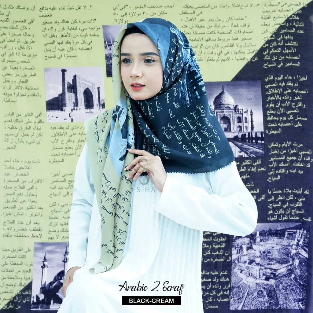 COD PROMO DENAY KW HIJAB SEGIEMPAT VOAL MOTIF / JILBAB DEENAY KW MOTIF TERMURAH-ARAB BLACK CREAM