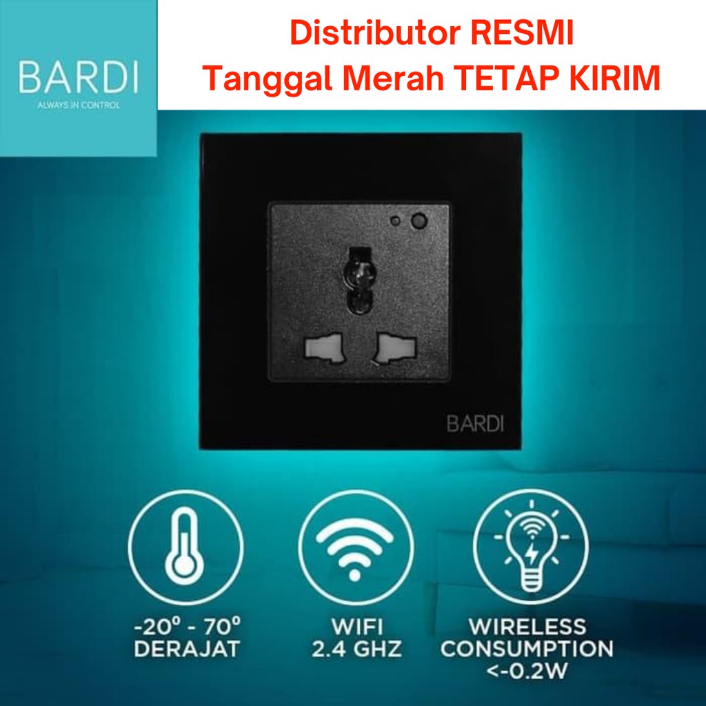 BARDI Smart Wall Socket Wifi UNI Black - Soket Dinding Pintar BARDI Hitam Stop Kontak Universal