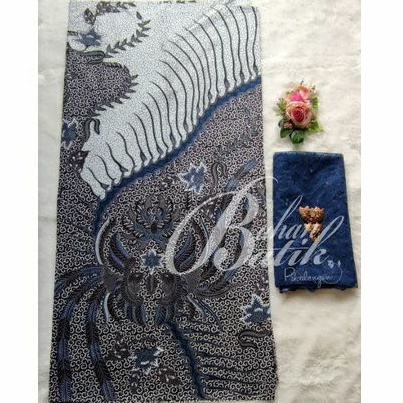 Bahan Batik Pekalongan Set Brukat Warna Biru Dongker