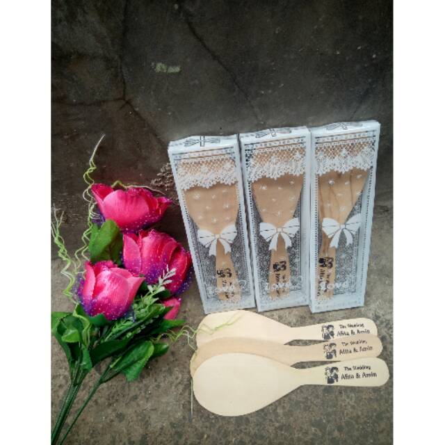 

Centong kayu kemas mika motif pita sablon gambar