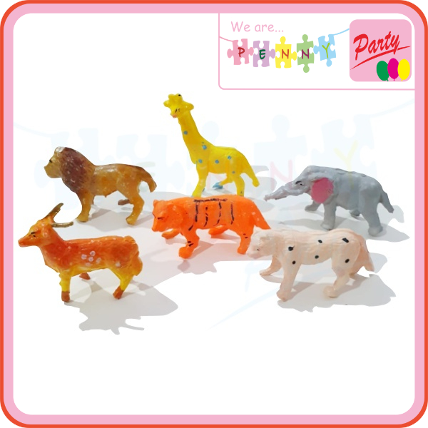 Mainan Binatang Plastik Set Isi 6pcs Hiasan Animal Kue Ulang Tahun Maket Miniatur Dekorasi Happy Bir
