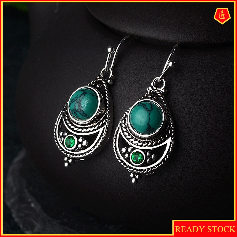 [Ready Stock]Silver Retro Fashion Turquoise Earrings