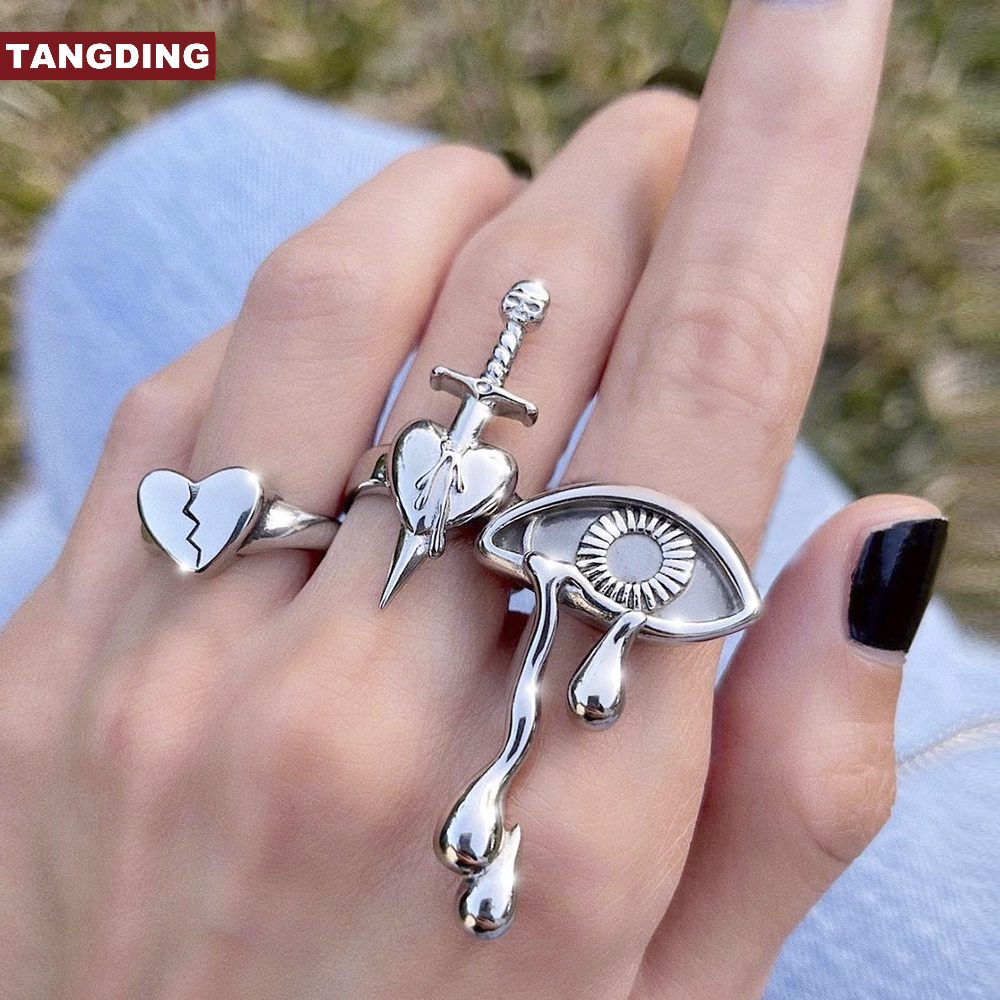 【COD Tangding】3pcs / set Cincin Bentuk Mata Hati Untuk Wanita