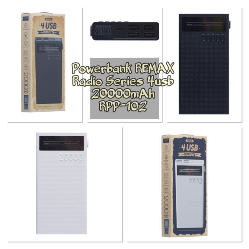 POWER BANK REMAX ORIGINAL 100% 20.000MAH 4USB RADIO SERIES RPP 102