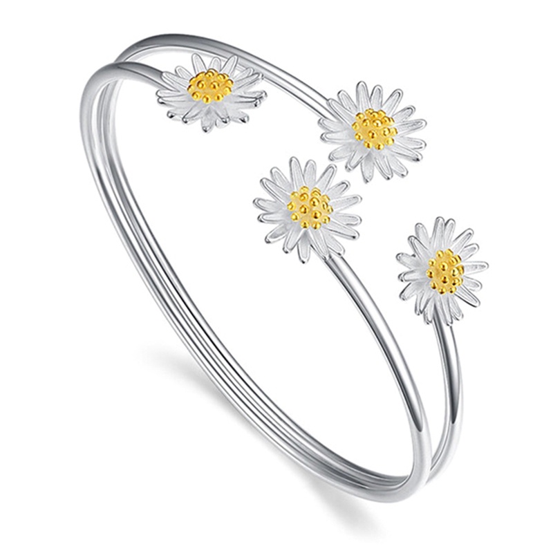 Gelang Tangan Sterling Silver 925 Adjustable Motif Bunga Daisy Untuk Wanita