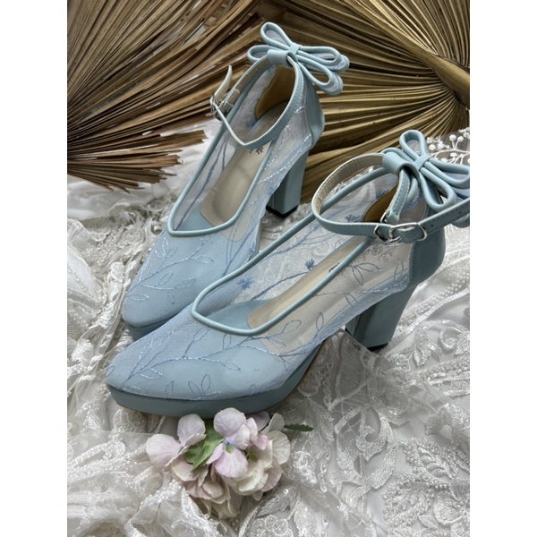 sepatu vilea babyblue pita sepatu wanita sepatu wedding shoes 9cm tahu