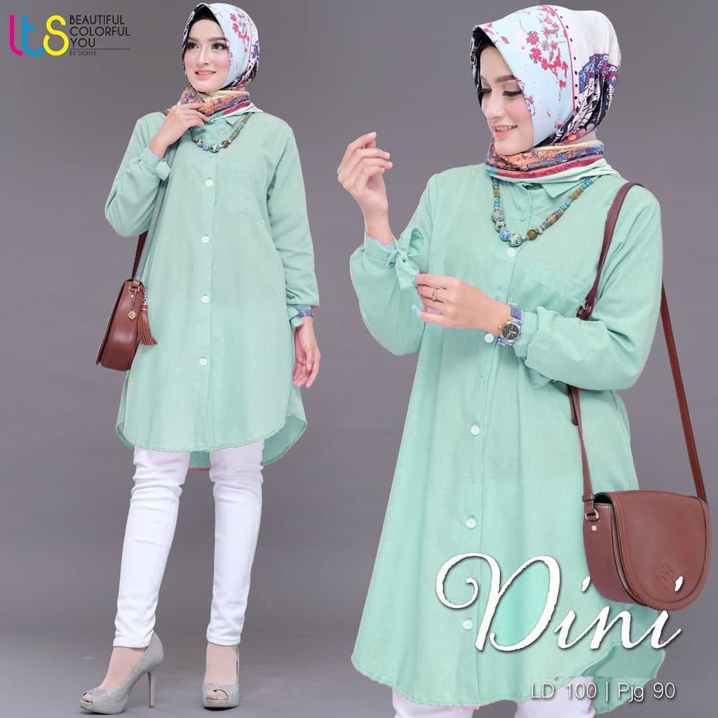 ⭐ DINI TUNIK Bahan Moscrepe Atasan Wanita Lengan Panjang Warna Mint Pink Maroon Navy FIT L M XL XXL