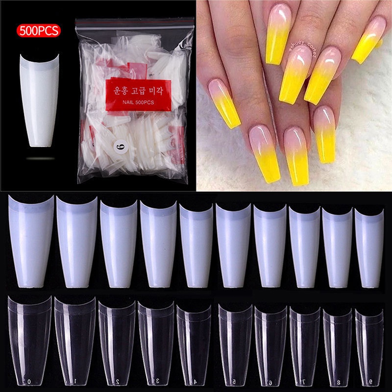 (FULL) 500pcs / Set Kuku Palsu Akrilik Bentuk T Untuk Nail Art / Manicure