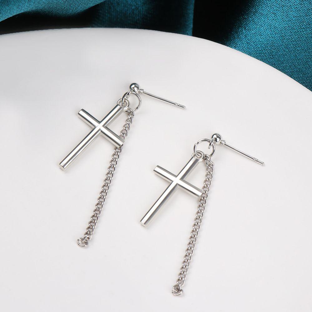 R-flower Cross Chain Earrings Perempuan Kepribadian Super Keren Tanpa Tindik