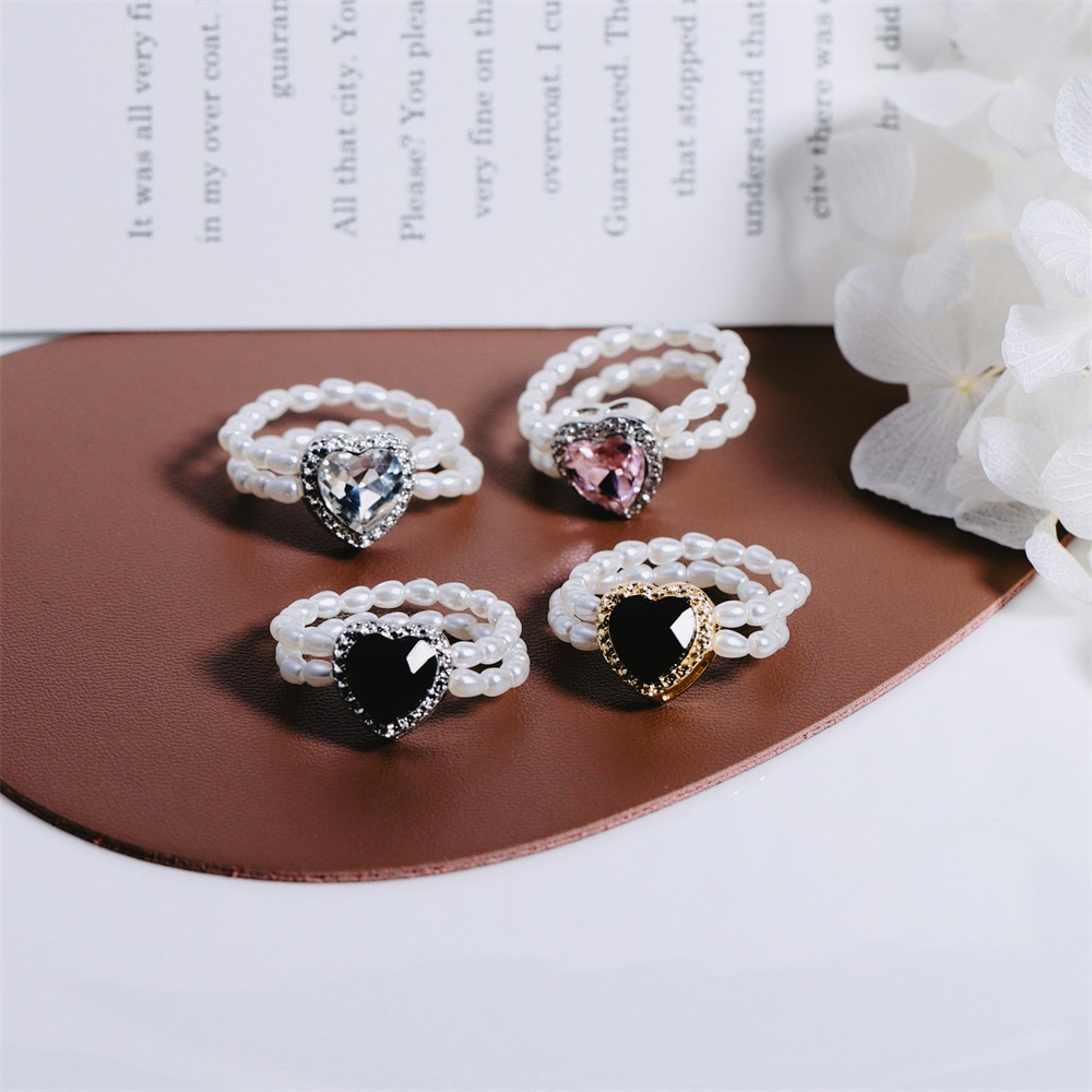 St .Kunkka Cincin Dua Lapis Gaya Korea Dengan Mutiara + Berlian Imitasi Untuk Wanita