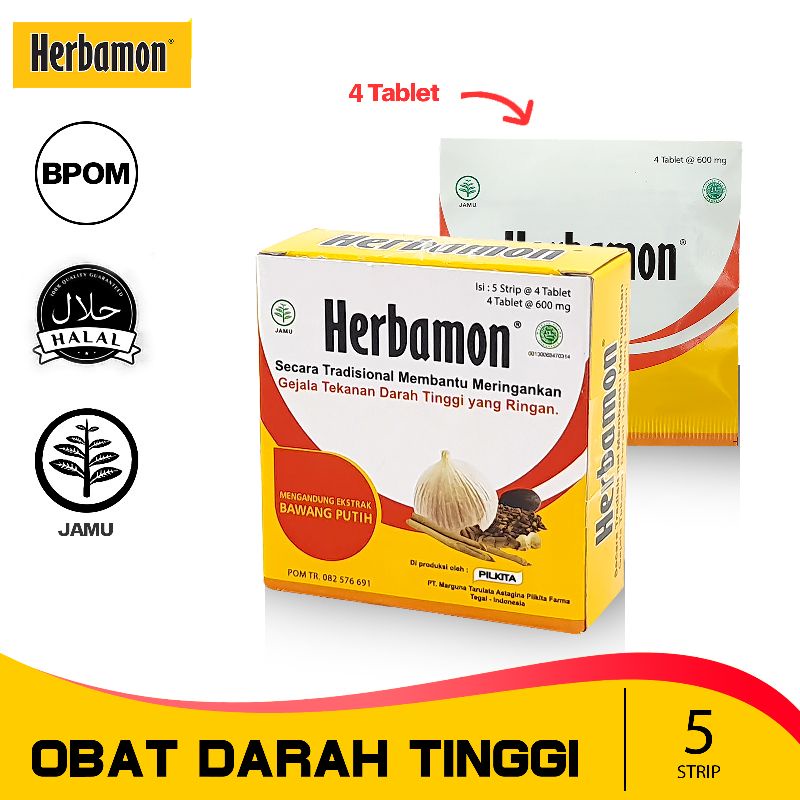 Herbamon Suplemen Penurun Tekanan Darah Tinggi 5 Strip / 50 strip Isi 4 Tablet BPOM Halal Ekstrak Ba