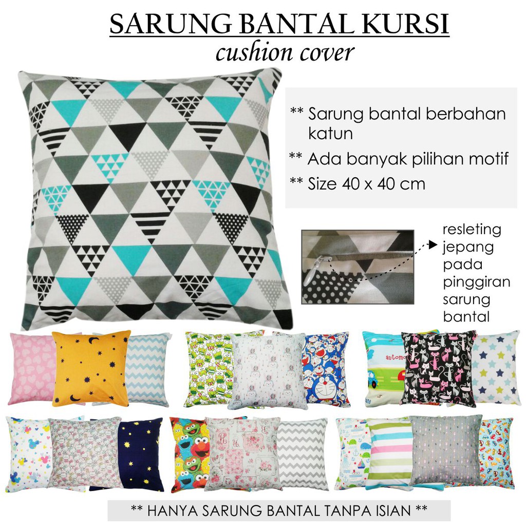 Sarung Bantal Kursi 40x40cm motif Cushion Pillow Cover Akachan sbk #