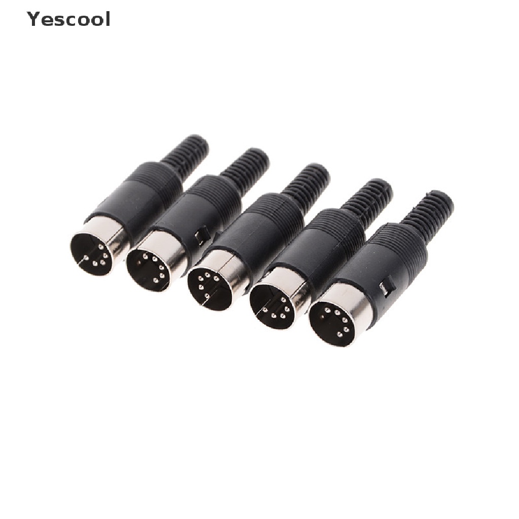 Yescool 5pcs Konektor Kabel Adapter DIN male Plug 5 Pin Dengan Gagang Plastik