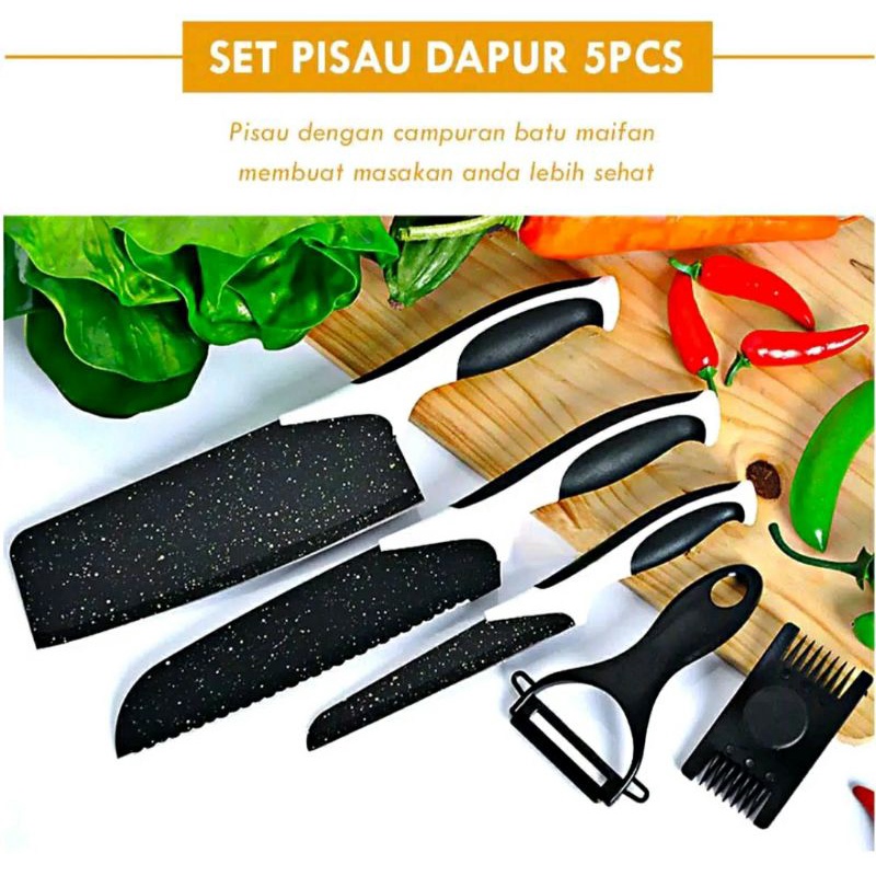 SET PISAU DAPUR HITAM KERAMIK MEWAH ISI 5 PCS MURAH