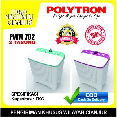 [Cianjur] Mesin Cuci Polytron 2 Tabung PWM 702 7kg