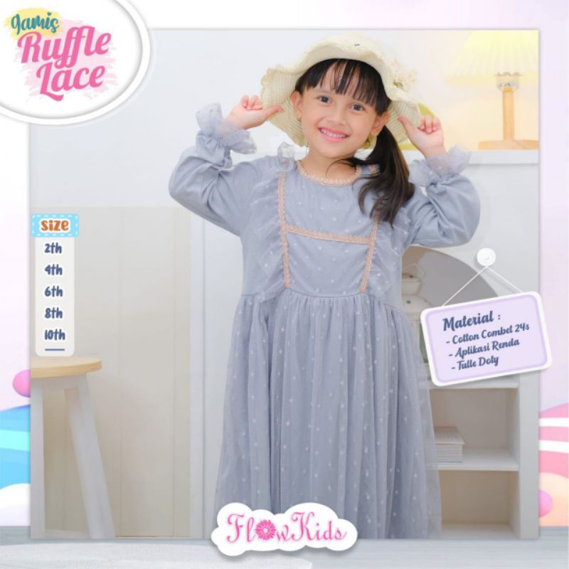 Afsheenstore Gamis Anak Ruffle Lace Ready Size 2