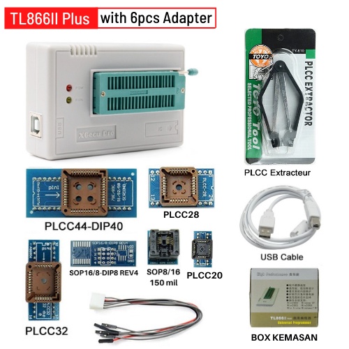 TL866II Plus Programmer Eprom Flash Dengan 6 Adaptor Support 15000 IC