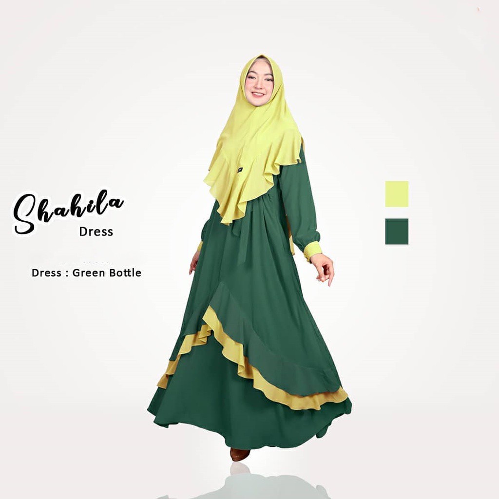 Shahila dress Syari Baju Gamis lemon skin Wanita Remaja Dewasa / Ibu ibu Kekinian Simpel