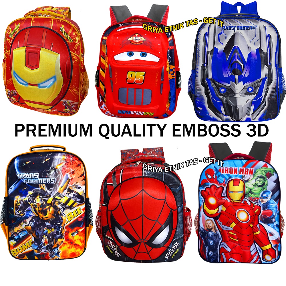 Tas Sekolah Anak Laki Transformers Bumblebee Gambar Timbul - Tas Anak Karakter Spiderman Premium