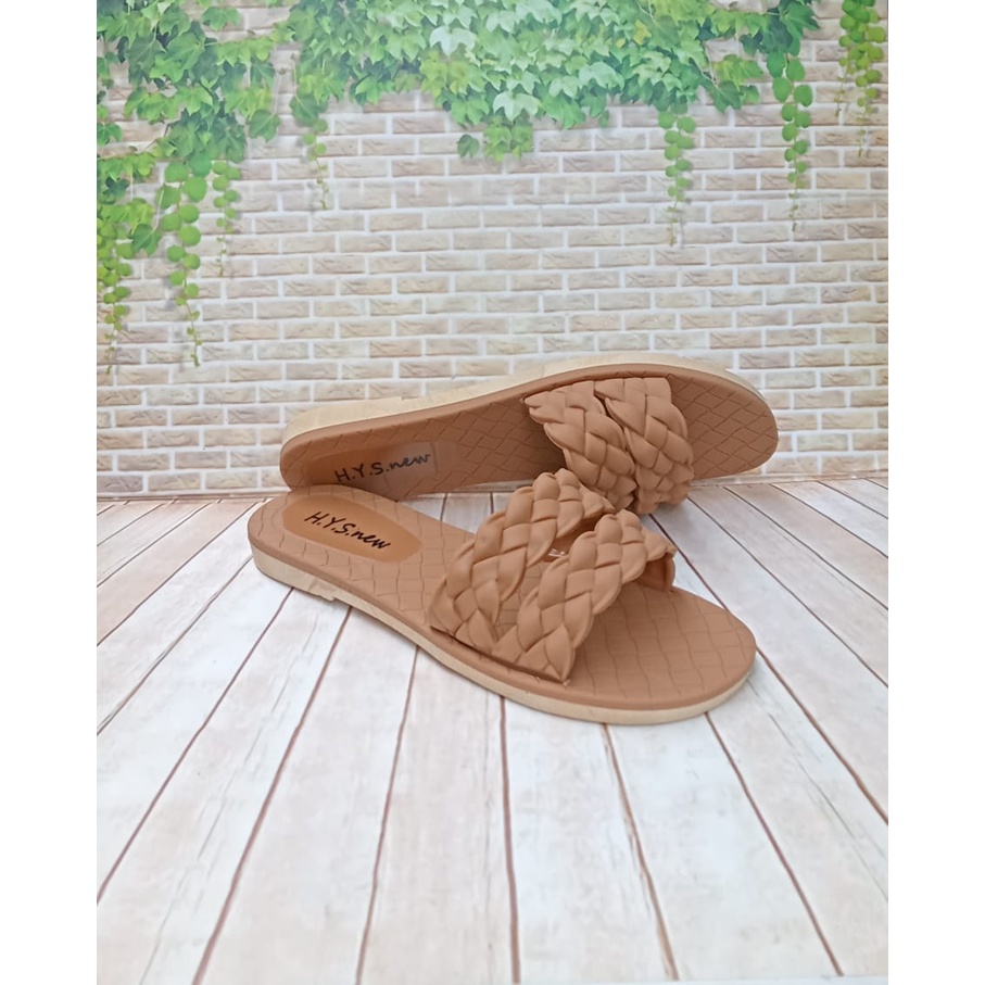 hys 2063 sandal karte wanita sandal jelly rajut peremuan terbaru produk impor-COKLAT