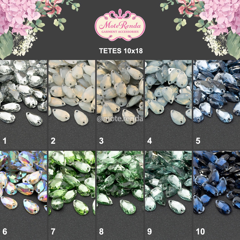 Payet kristal jahit diamond Fancy, bentuk tetes, size 10x18 (harga per lusin), kode 3TFC