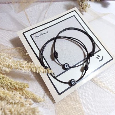 Gelang Tali Inisial Huruf (Alfabet Hitam) //GELANG TALI HURUF BULAT HITAM | TALI KULIT HITAM | INITI