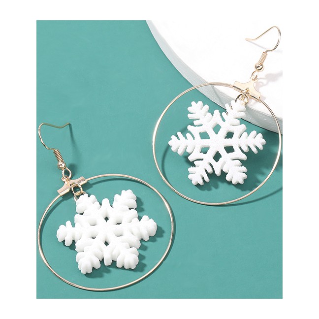 LRC Anting NATAL Fashion Snowflake Knot Bell Resin Snowflake Bow Bell Earrings