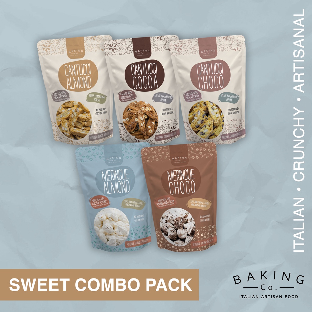 

SUPER SWEET COMBO Pack 5 BakingCo sweet treats biscotti & meringue SNACK SEHAT, BEST PRICE, Italian Tradition, kue kering, cemilan manis, cookies, biskuit