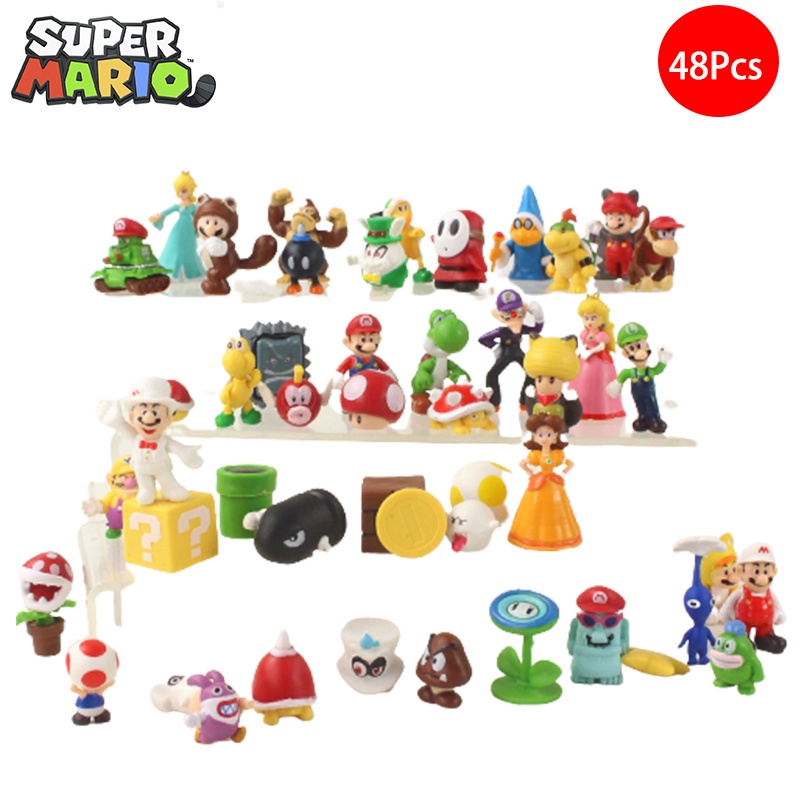 Ready Stock 48Pcs/set Super Mario Bros Luigi Model Doll Toys Action Figures Cake Decoration