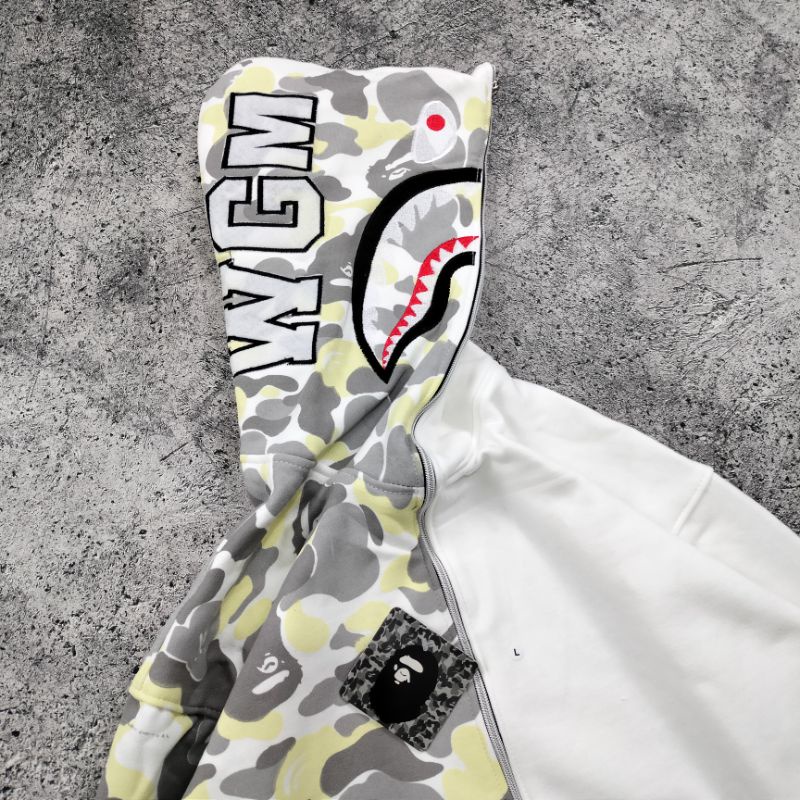 SWEATER HOODIE ZIPPER BAPE SHARK CAMO COMBI WHITE PREMIUM FULLTAG &amp; LEBEL