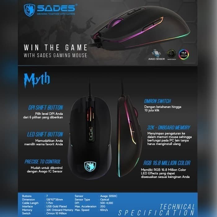 Sades Myth RGB Gaming Mouse