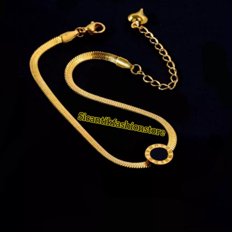 Gelang Titanium Wanita Warna Gold Rose Gold Fashion Wanita Terlaris Anti Karat Gelang Titanium Gold