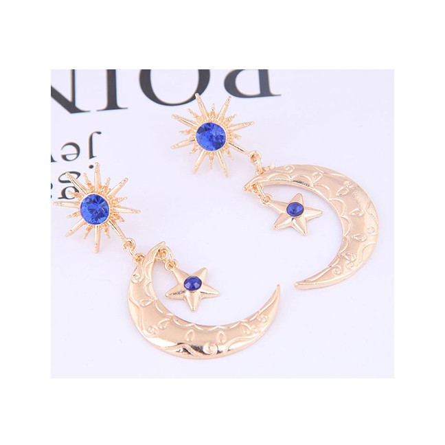 LRC Anting Tusuk Fashion Gold Metal Star Moon Earring A60001