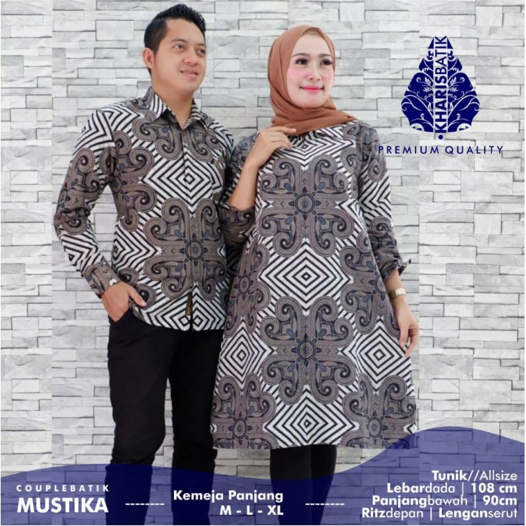Couple Batik Mustika ORI KHARIS Sarimbit Tunik+Kemeja Batik Panjang Seragam