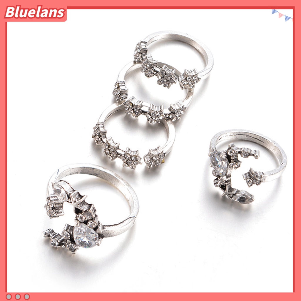 Bluelans 5Pcs Ring Lightweight Rhinestones Alloy Alloy Finger Ring