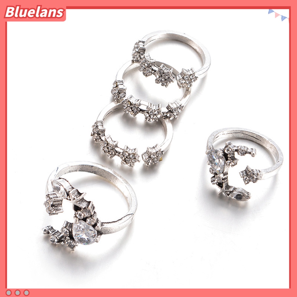 Bluelans 5Pcs Ring Lightweight Rhinestones Alloy Alloy Finger Ring