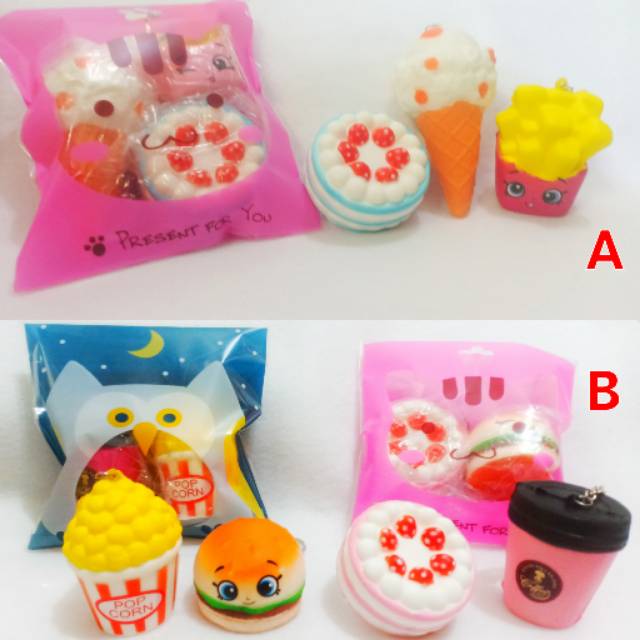 Paket Squishy Hemat Popcorn Burger Cake Murah Slow Squisy