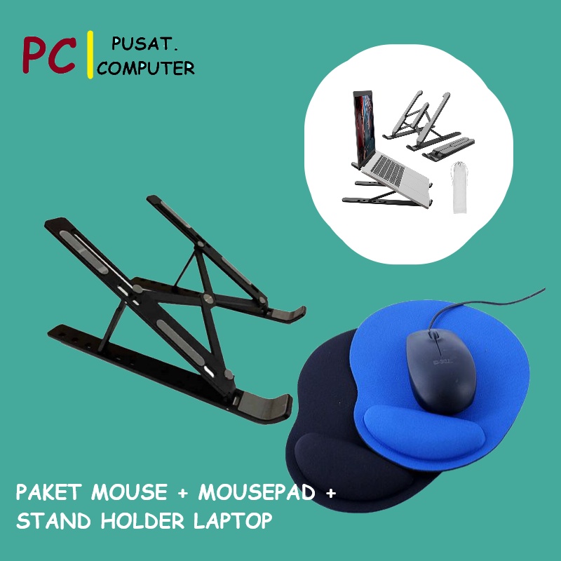 [PAKET] MOUSE WIRELESS + STAND HOLDER LAPTOP + MOUSEPAD