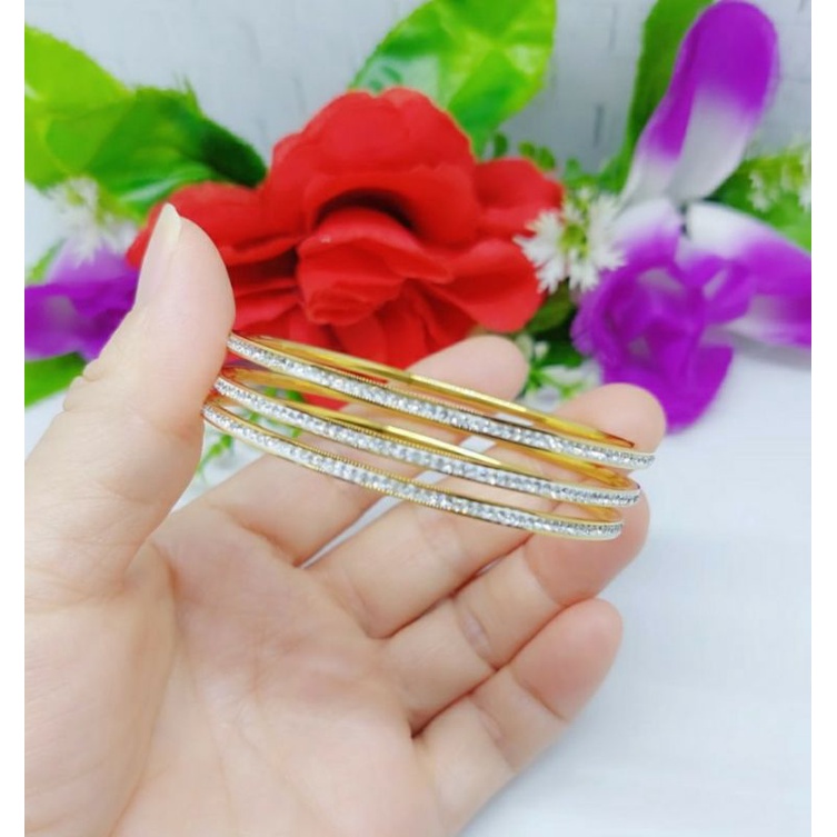 Gelang tangan titanium / gelang bulat batu zircon anti karat tidak mudah luntur