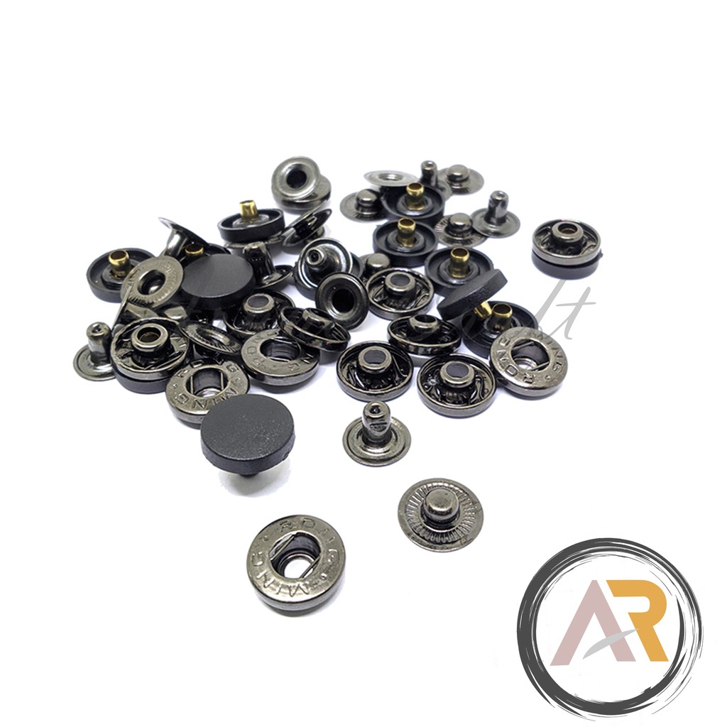 Kancing Cetet Besi 15mm Warna Hitam Untuk Jeans Celana Jaket Denim 12Pcs