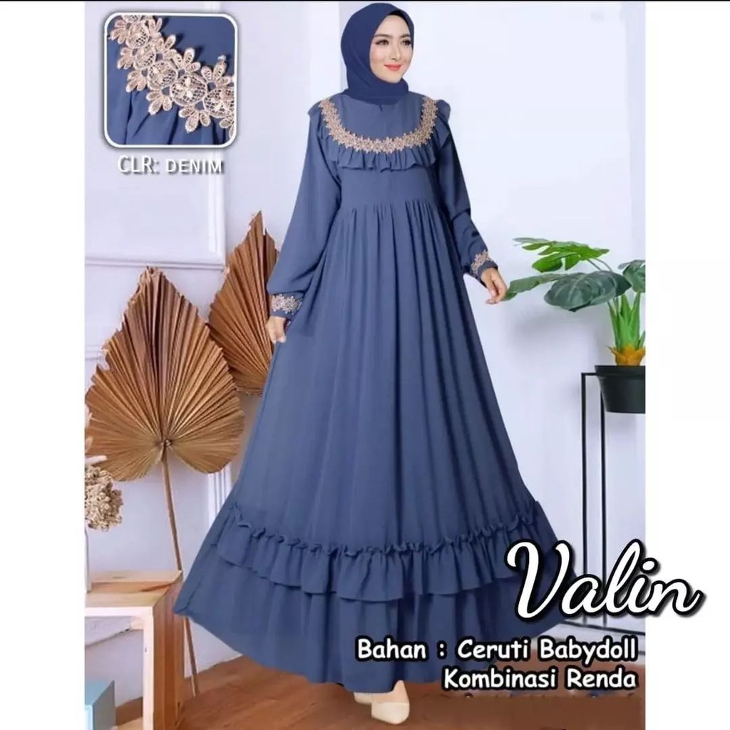 Gamis Ceruty Peremium Valin Dress Gamis Pesta Mewah Elegan Gamis Kondangan Modern Long Dress Muslim Baju Wanita Jumbo