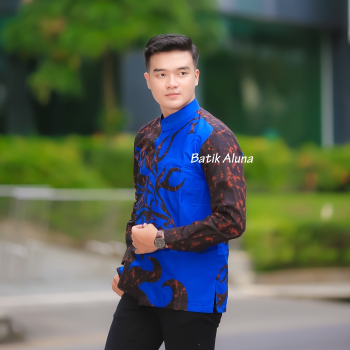 Batik Shanghai Pria Premium Baju Batik Lengan Panjang Modern Pabrik Batik Aluna MBA 004