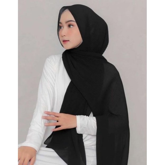 pashmina pasmina kerudung jilbab hijab hitam pekat polos set abaya jahit tepi rapi ukuran 75x175 cm
