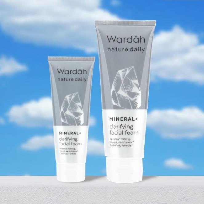 (Pembersih Wajah Kulit Berminyak) WARDAH Nature Daily Mineral+ Clarifying Facial Foam 60 ml / 100ml - Facial Wash Sabun Cuci Muka Sabun Pencuci Wajah Cleanser Pemcuci Face Wash Hitam