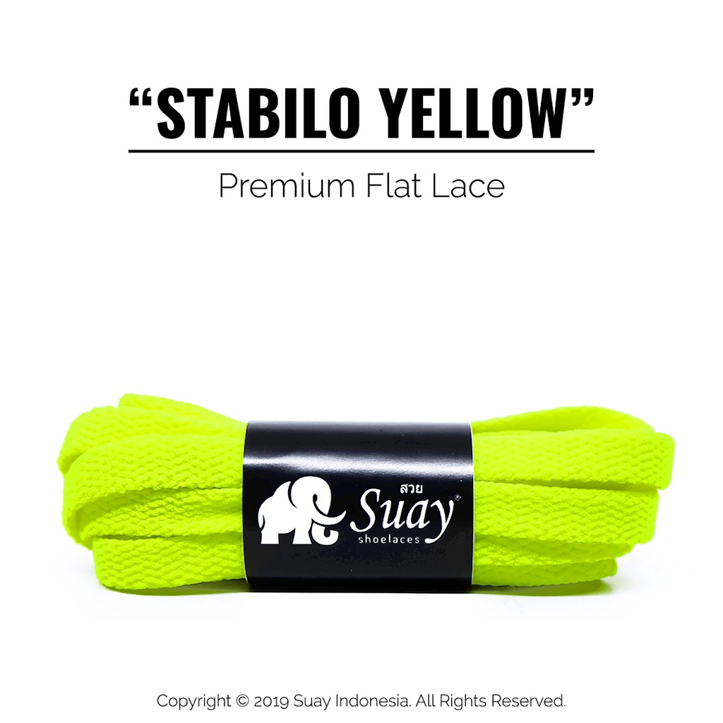 TALI SEPATU Sneaker Warna Warni Gepeng (FLAT) Panjang 115cm Suay Premium Shoelace SURABAYA-Stabilo Yellow