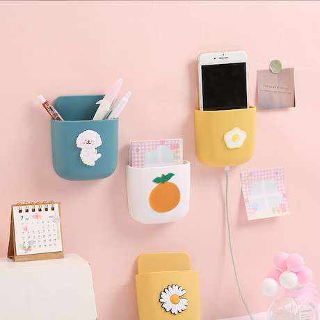 Tempat Hp Motif Tempel Dinding Rak Handphone Penyimpanan Remote ATK HP Kabel Organizer