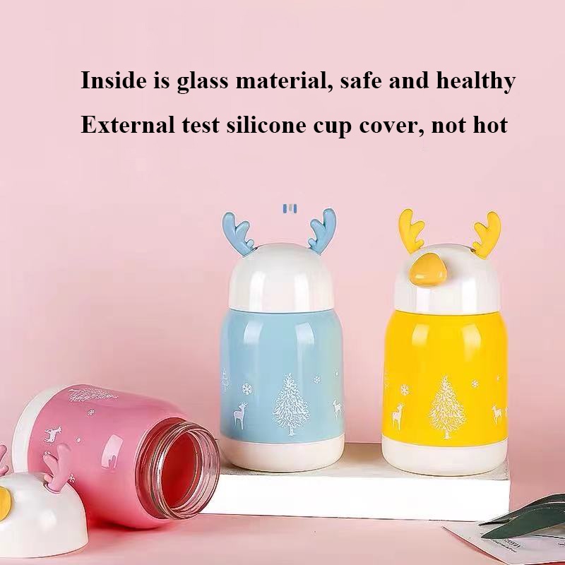 Yamata Botol Minum 380ml Thermos Glass cup Tumbler Hot and Cold Nice Motif Natal Lucu Untuk Anak-anak Perempuan Bahan Premium Bisa digantung Tumbler Creative Glass Cup Leakproof Water Cup gift